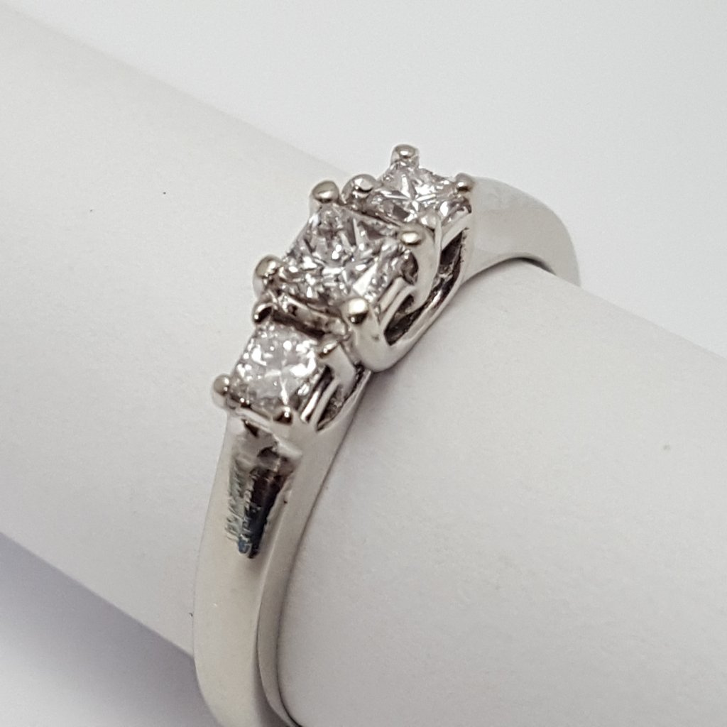 Unique 14k Karat Solid White Gold Designer Princess Cut Diamond Engagement Ring